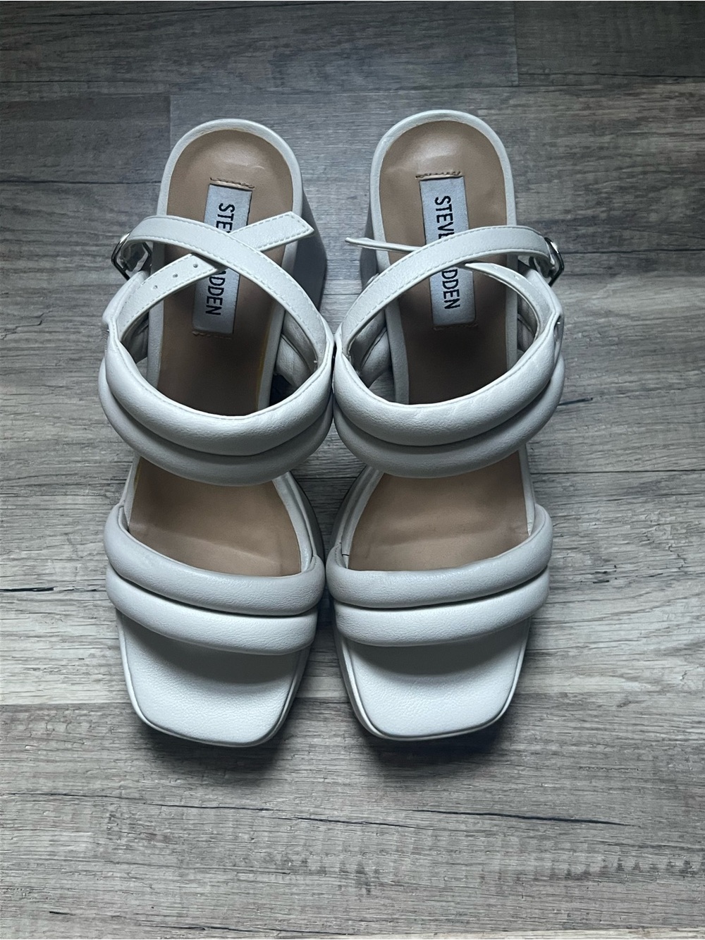 Women's White Block Heel Sandals with Padded Straps Steve Madden 8